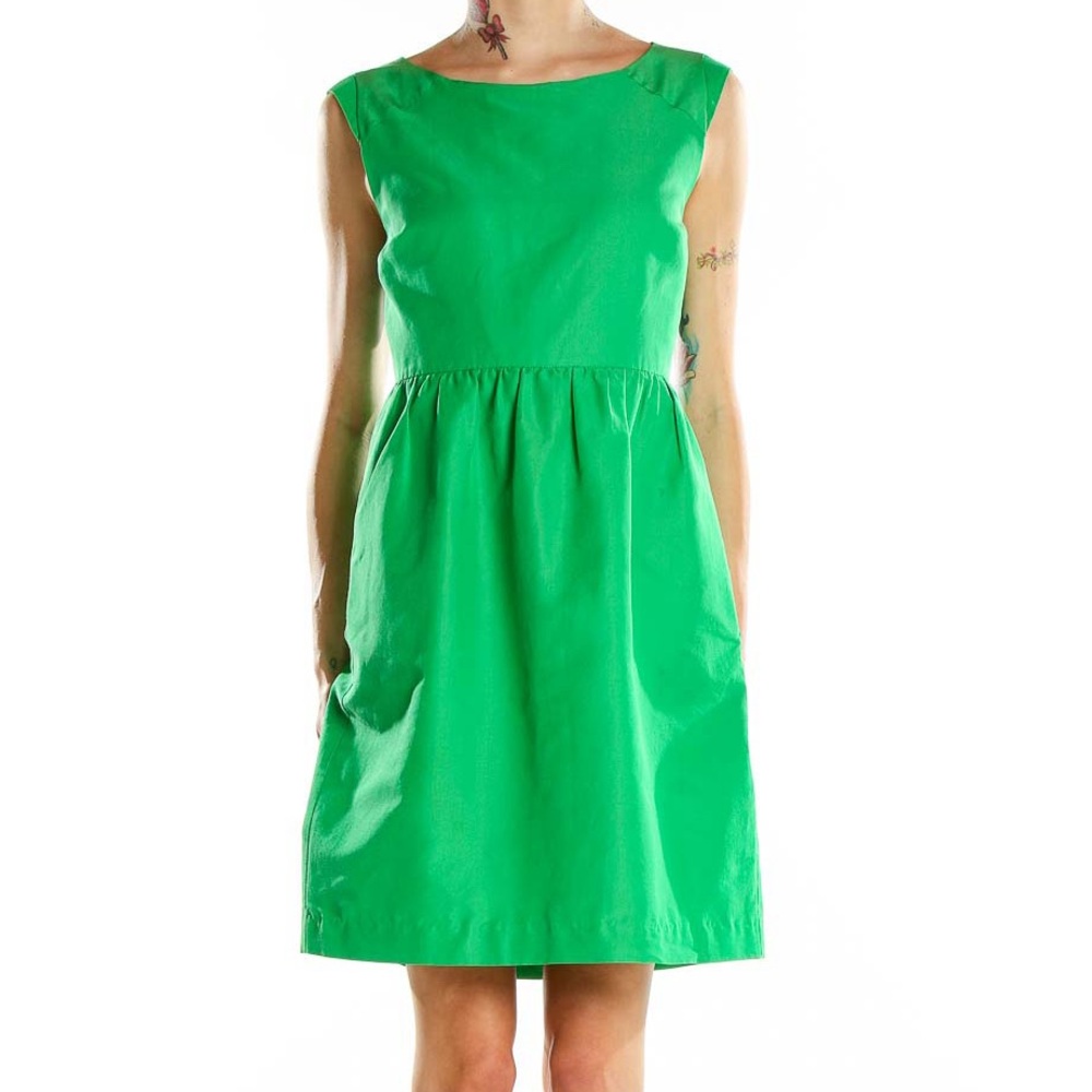 JCrew cotton and silk Kelly green dress.